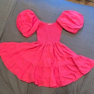 NWOT Fashion Brand Company Hot Pink Linen Smocked Picnic Dress XS